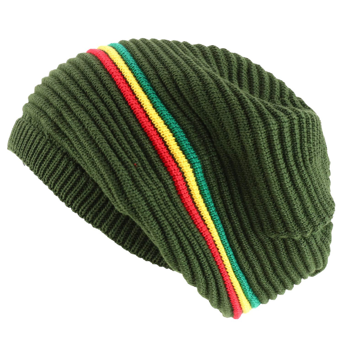 Armycrew Deep Crown Oversized RGY Striped 100% Cotton Rasta Skully Beanie