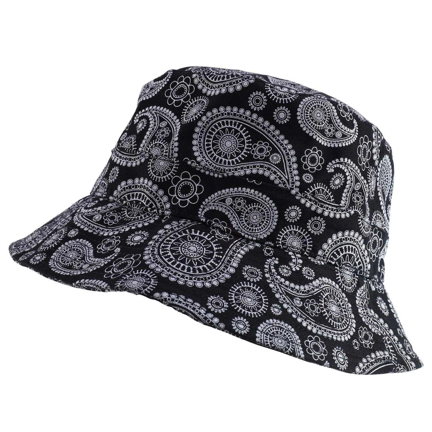 DECKY Paisley Bandana Print 100% Cotton Bucket Hat - Black - L-XL