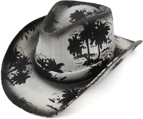 Armycrew Palm Tree Print Western Paper Straw Cowboy Cowgirl Hat