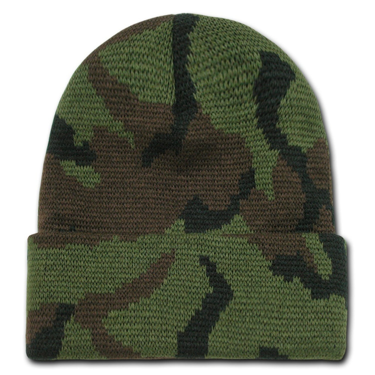 Knit Woodland Camo Cuff Long Beanie - Winter Wear/Sports - Green