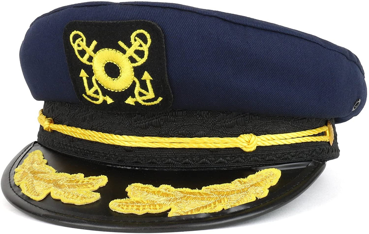 Armycrew Cotton Yacht Captain Costume Sailor Emblem Hat with Oak Leaf and Rope