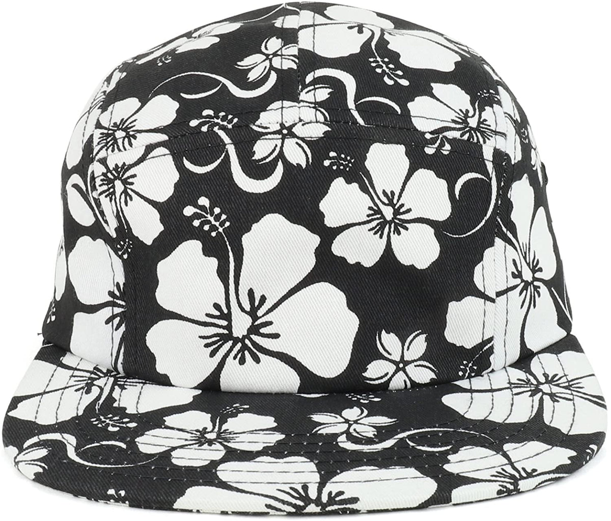 Armycrew Hibiscus Hawaiian Tropical Floral Print 5 Panel Flatbill Racer Cap
