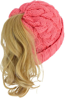 Armycrew Cable Knit Messy Bun Hair Winter Ponytail Beanie Cap