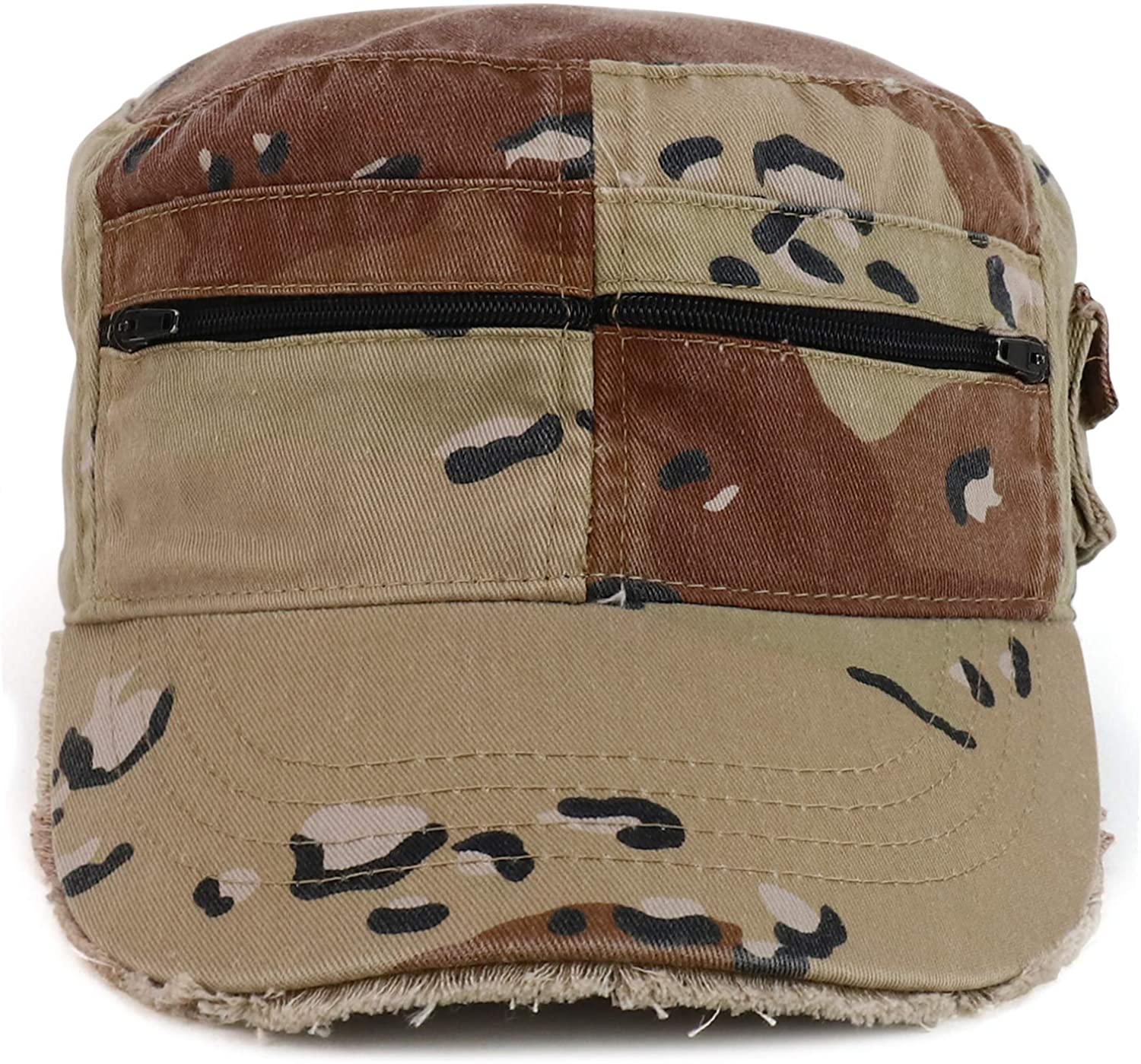 Armycrew Enzyme Washed Zippered Front Pockets Frayed Bill Army Cap - Desert