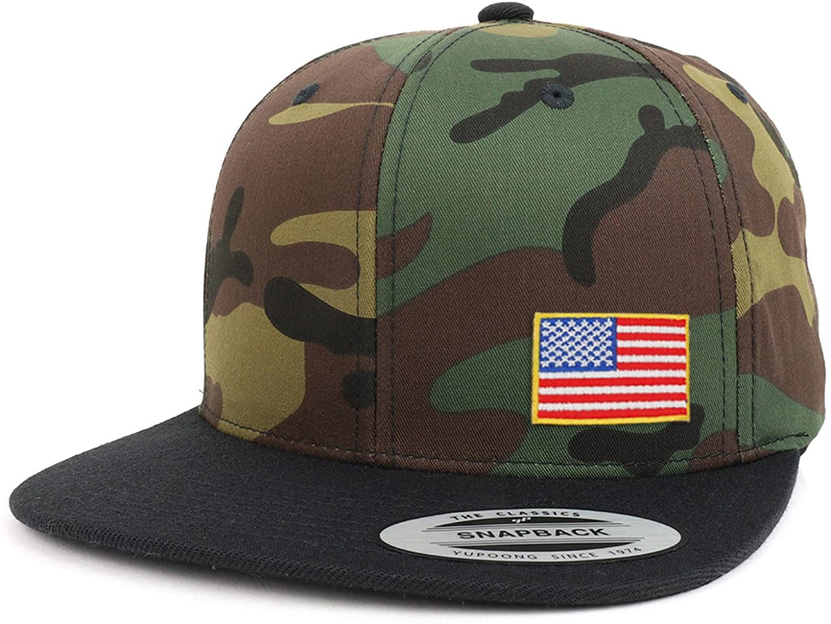 Armycrew Assorted USA Patch Two Tone Camo Black Flatbill Snapback Baseball Cap