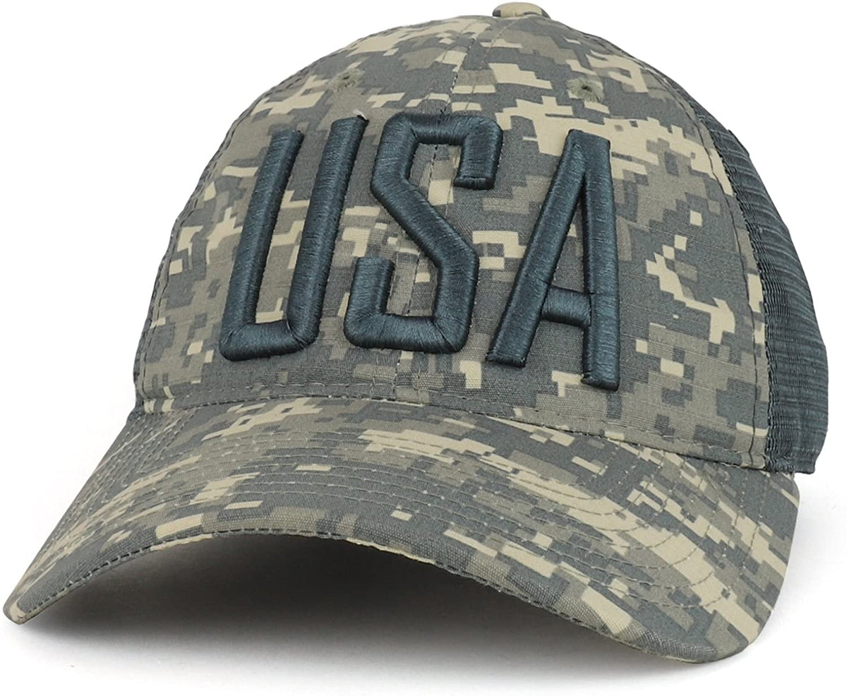 Armycrew USA Text 3D Embroidered Ripstop Trucker Mesh Back Cap - ACU