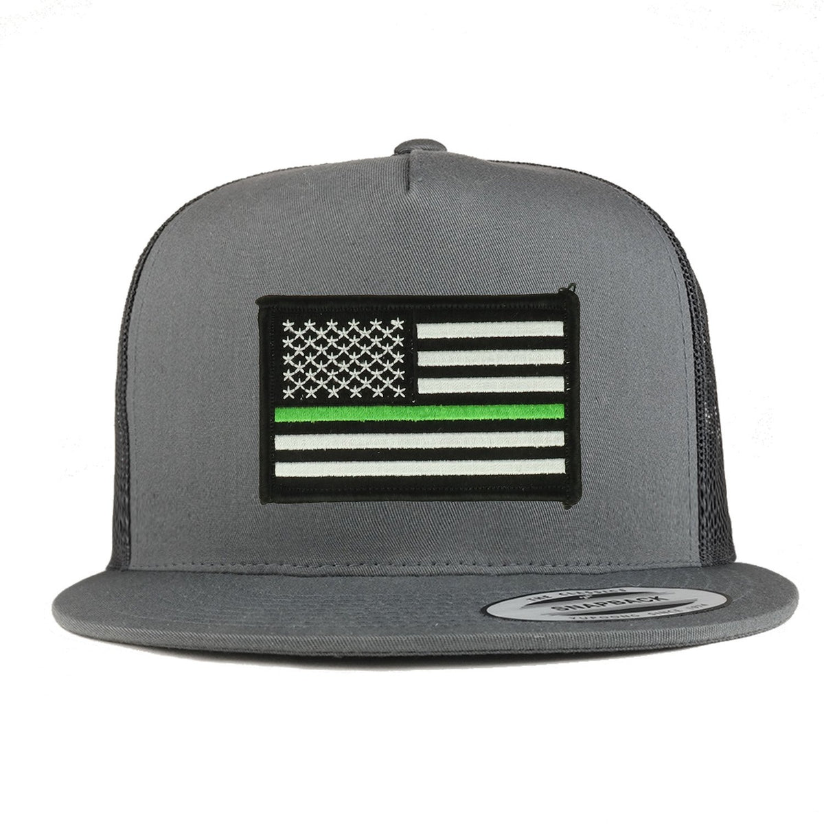 Armycrew 5 Panel Thin Green Line USA Flag Patch Flatbill Mesh Snapback