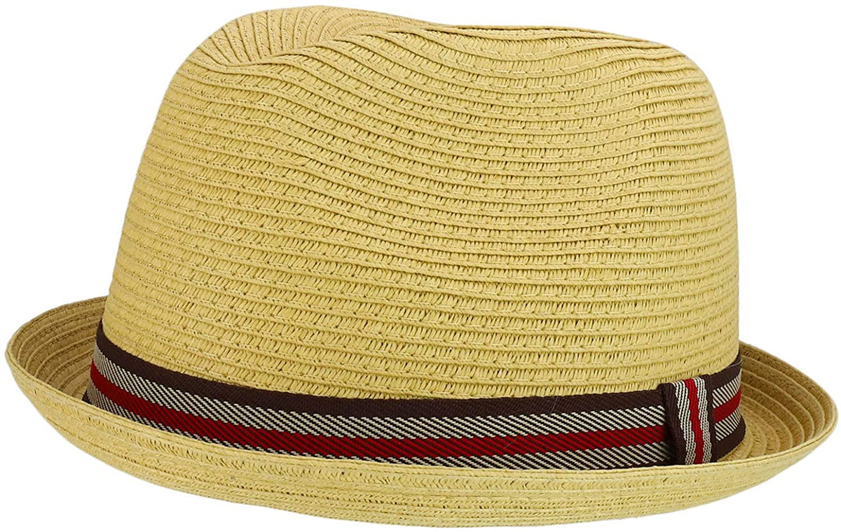 Armycrew Men's XXL Oversized Stingy Brim Paper Braid Fedora with Striped Band