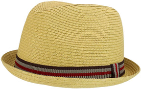 Armycrew Men's XXL Oversized Stingy Brim Paper Braid Fedora with Striped Band