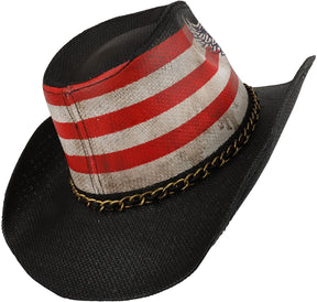 Armycrew US Flag Skull Wing Toyo Western Cowgirl Cowboy Hat with Metal Chain