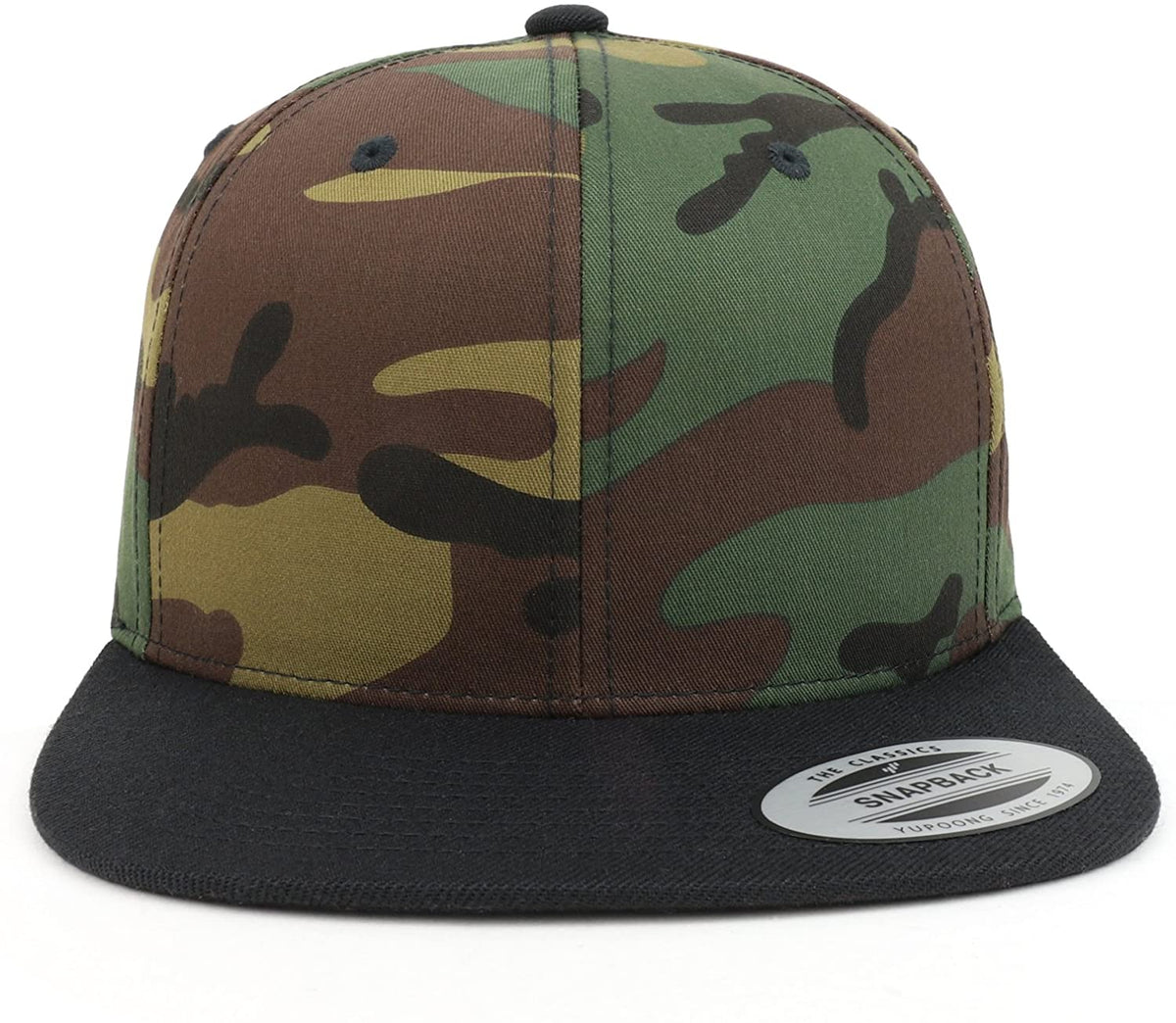 Armycrew Blank Strucutured Two Tone Camo Black Flatbill Snapback Baseball Cap