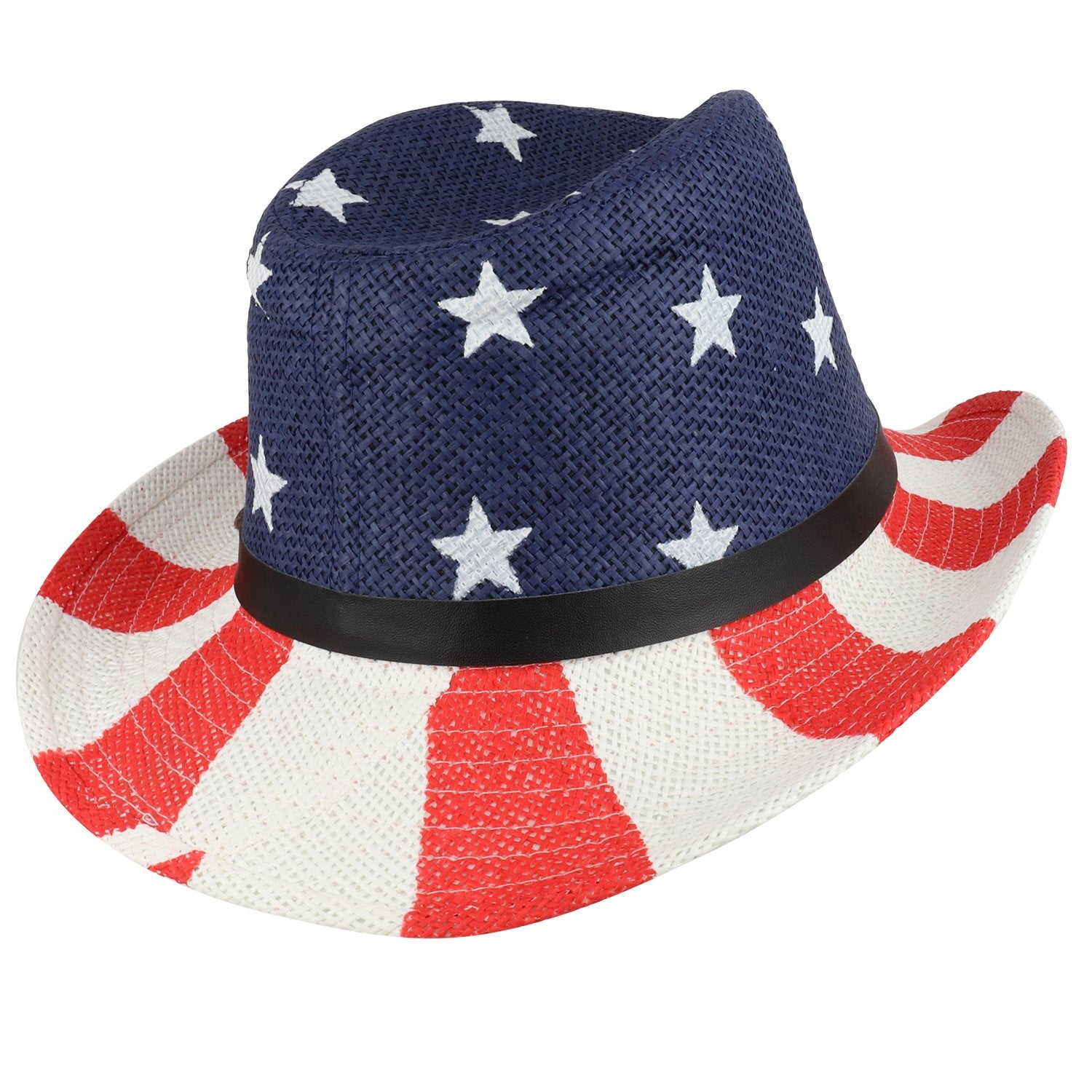 Armycrew US American Flag Pattern Straw Patriotic Cowboy Hat