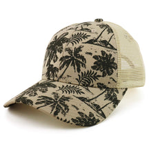 Armycrew Tropical Palmtrees Printed Mesh Back Trucker Baseball Cap
