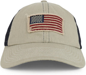 Armycrew USA Flag Frayed Patch Embroidered Unstructured Soft Mesh Trucker Cap