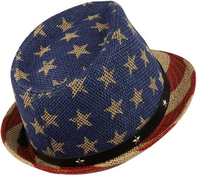 Armycrew American Flag Design Firm Lightweight Toyo Straw Fedora Hat