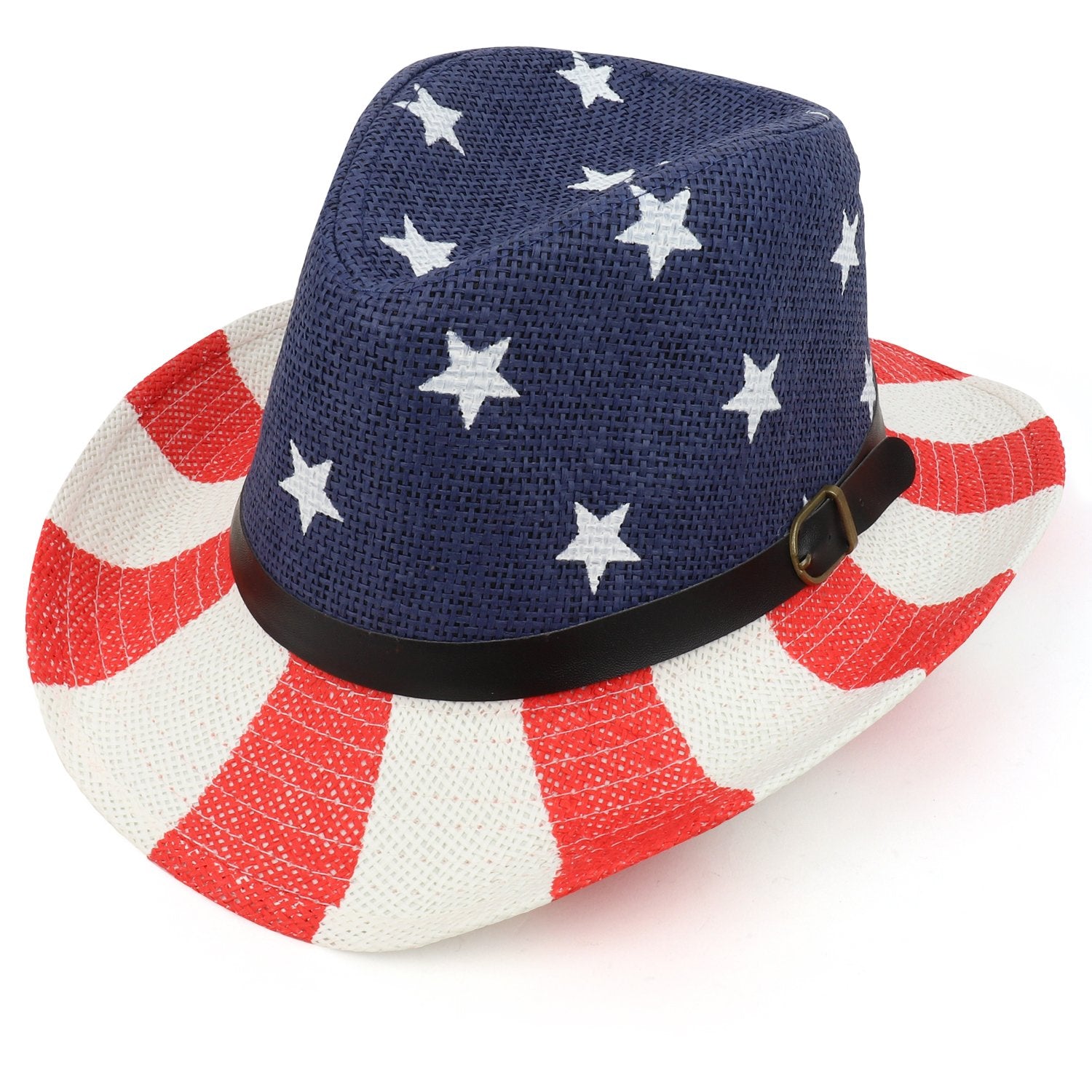 Armycrew US American Flag Pattern Straw Patriotic Cowboy Hat