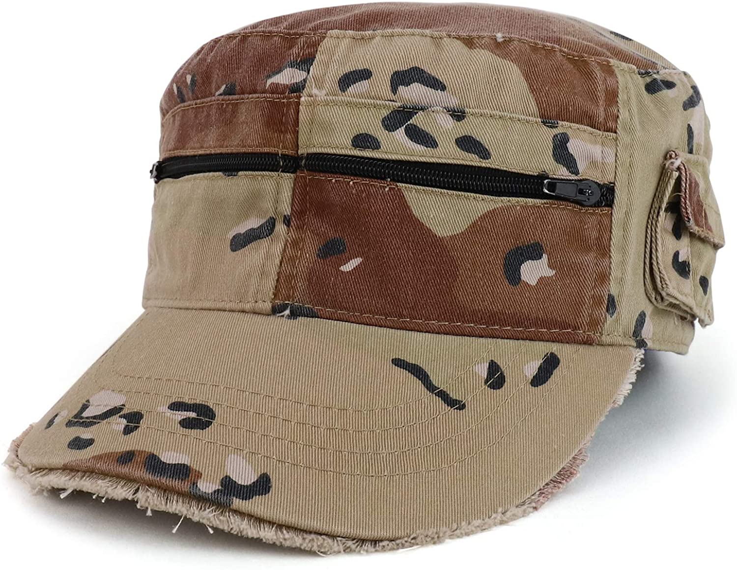 Armycrew Enzyme Washed Zippered Front Pockets Frayed Bill Army Cap - Desert
