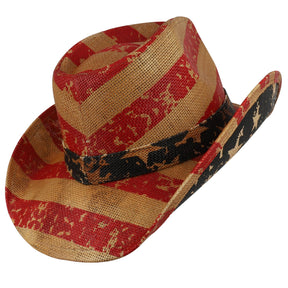 Armycrew American Flag Western Toyo Cowboy Hat with Eagle Badge