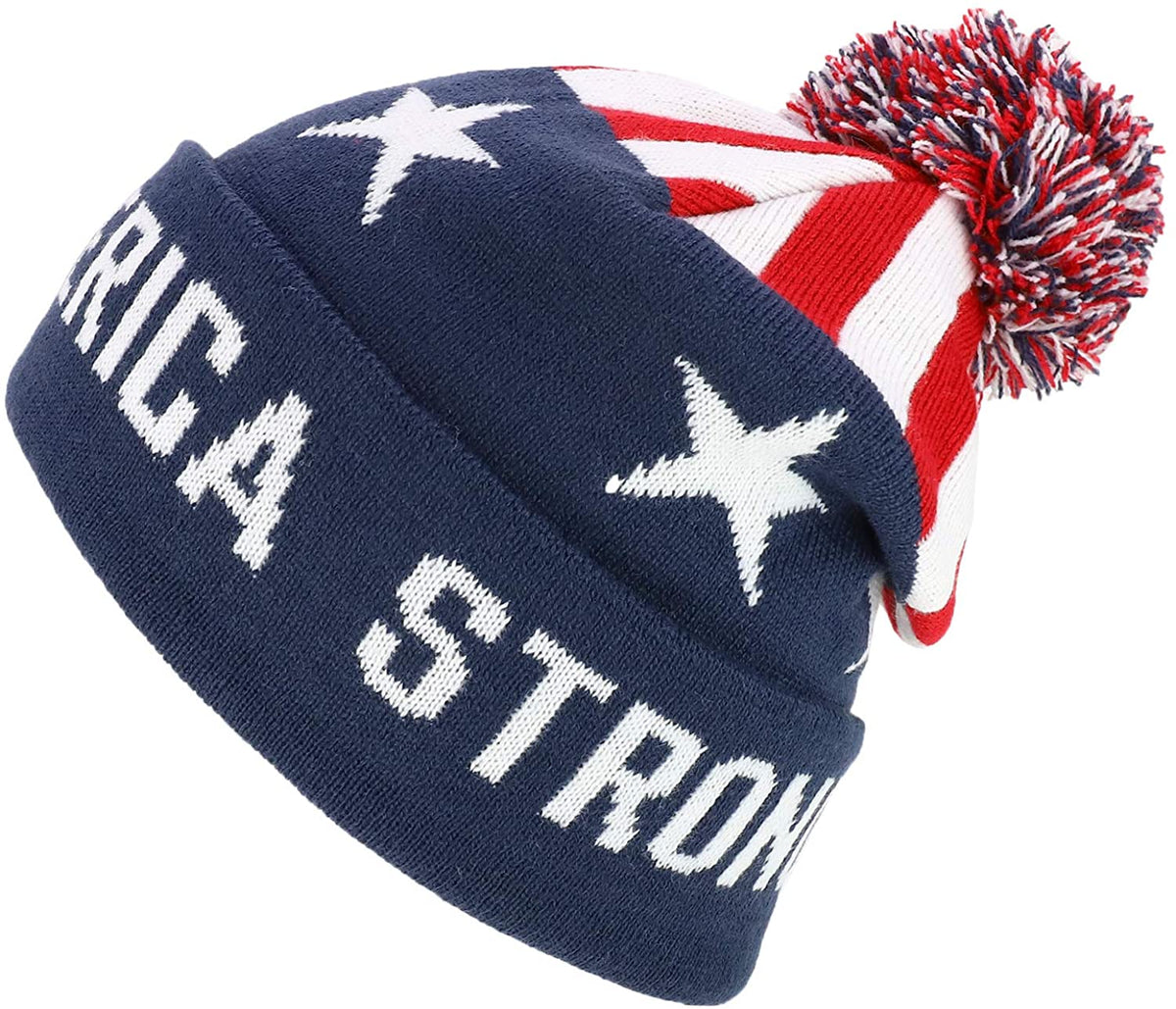 Armycrew Make America Strong Again Winter Knit Cuff Long Pom Beanie