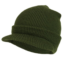 Armycrew Made in USA Government Issue Wool Ribbed Visor Beanie Cap - Black