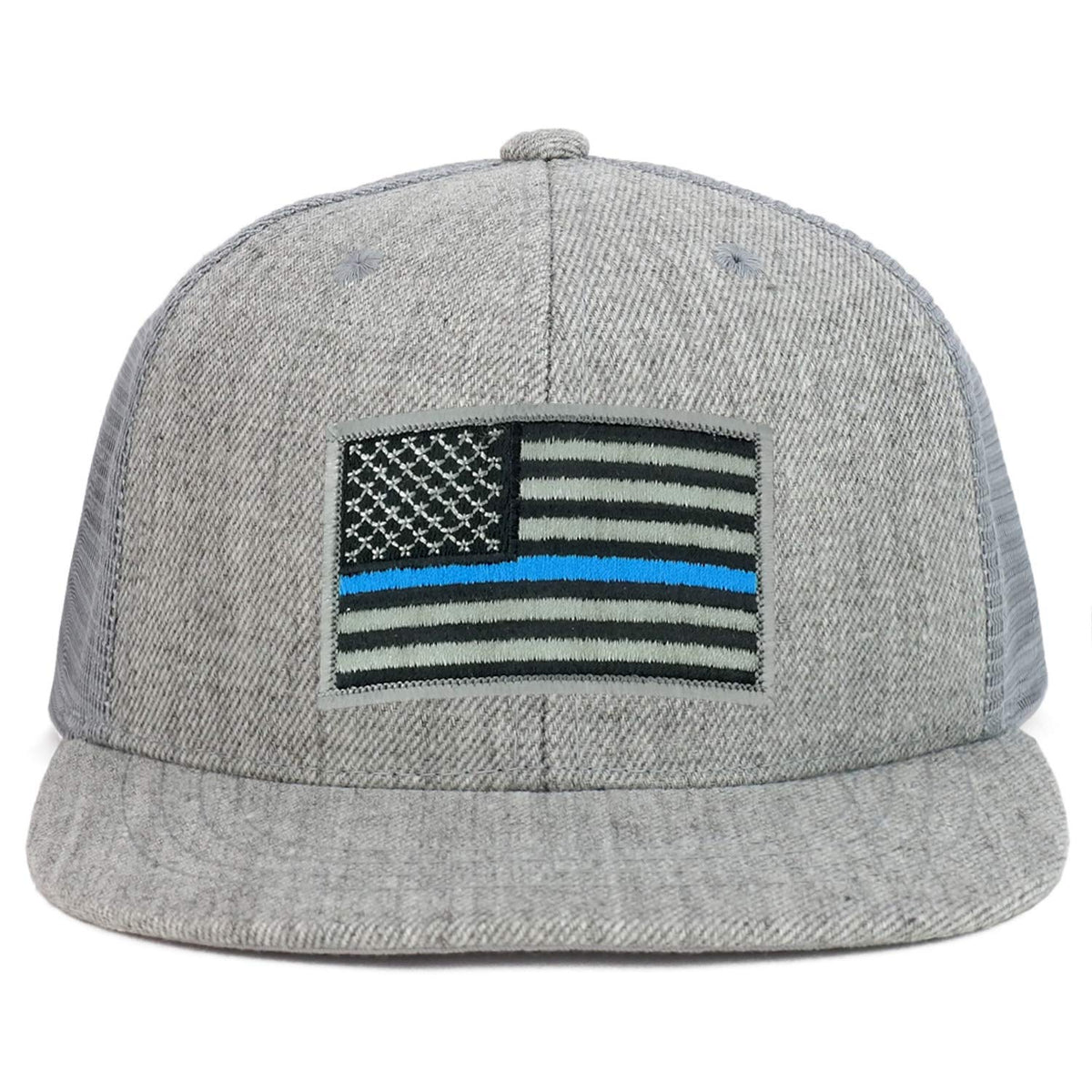 Armycrew Youth Kid's Thin Blue Line American Flag Patch Flat Bill Snapback Trucker Cap