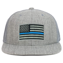 Armycrew Youth Kid's Thin Blue Line American Flag Patch Flat Bill Snapback Trucker Cap