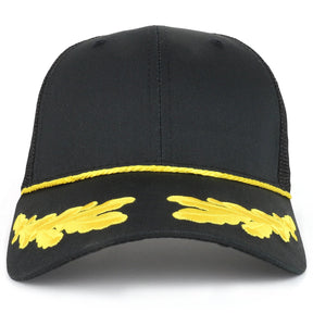 Armycrew Captain Oak Leaf Embroidered Trucker Mesh Cap with Yellow Rope