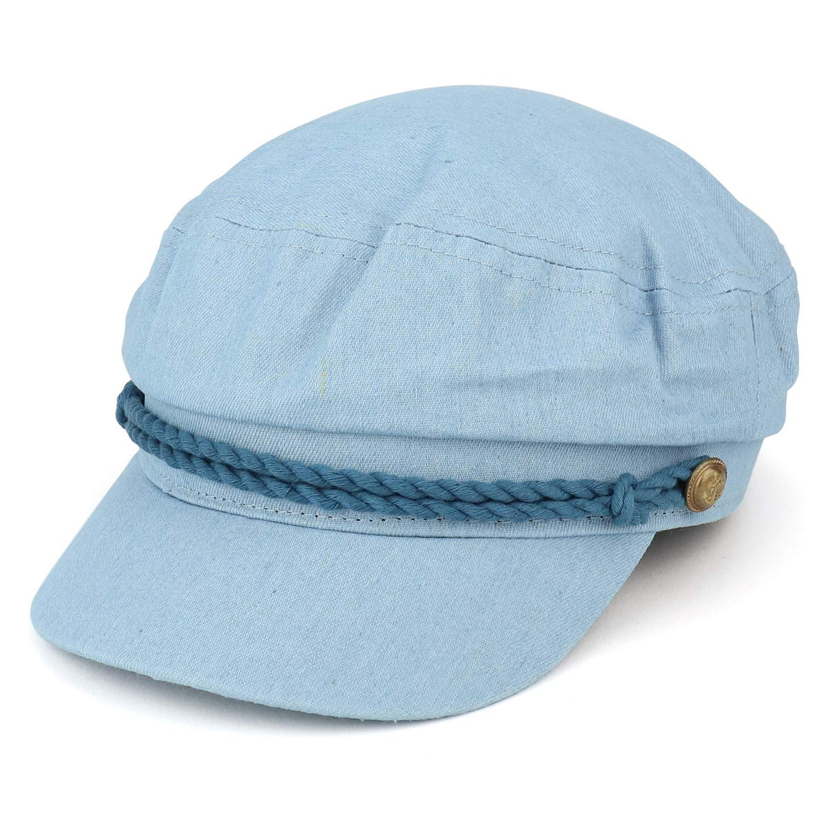 Armycrew Chambray Denim Greek Fishermen Newsboy Hat with Rope Band