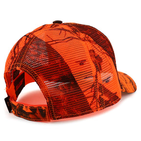 Armycrew Hunting Camouflage Outdoor Structured Camo Printed Trucker Mesh Cap - Blaze