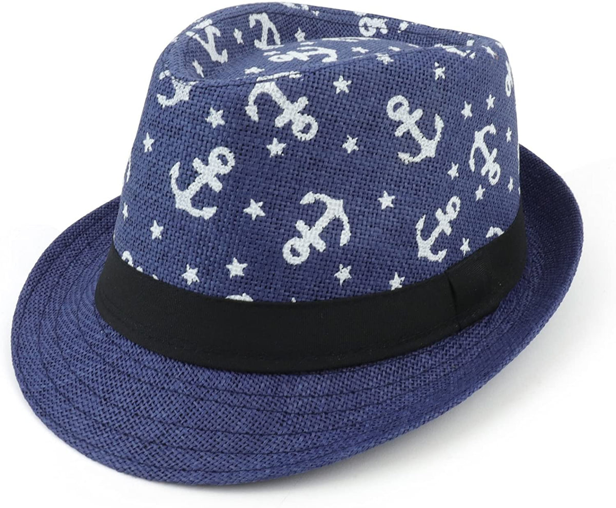 Armycrew Anchors and Stars Printed Summer Paper Straw Fedora Hat