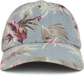 Armycrew Tropical Floral Print Unstructured Denim Baseball Cap