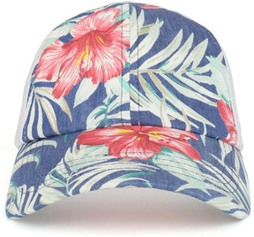 Armycrew Floral Print Trucker Mesh Back Unstructured Baseball Cap - Blue