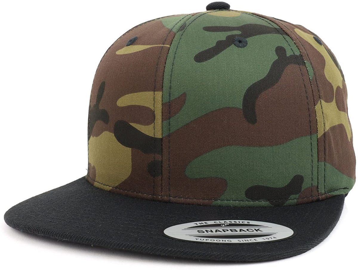 Armycrew Blank Strucutured Two Tone Camo Black Flatbill Snapback Baseball Cap