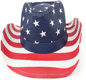 Armycrew USA Flag Patriotic Print Paper Straw Cowboy Hat with Leather Band
