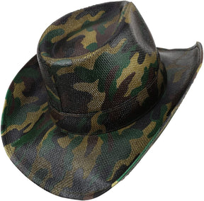 Armycrew Woodland Camouflage Print Western Paper Straw Cowboy Hat