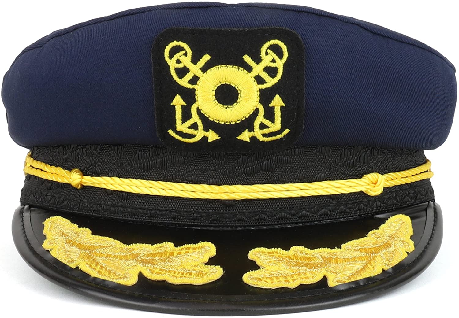 Armycrew Cotton Yacht Captain Costume Sailor Emblem Hat with Oak Leaf and Rope