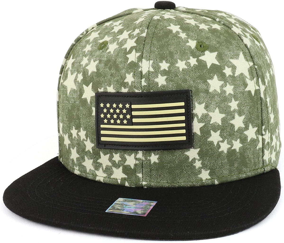 Armycrew USA Rubber Flag Patch Embroidered Star Panel Cotton Snapback Cap