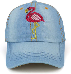 Armycrew Flamingo Jewel Studded Rhinestones Structured Baseball Cap
