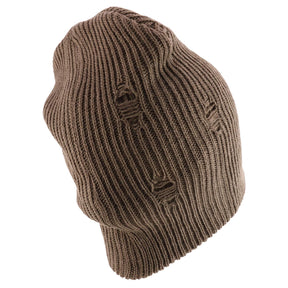 Armycrew Vintage Frayed Pattern Knit Deep Slouchy Beanie - Taupe