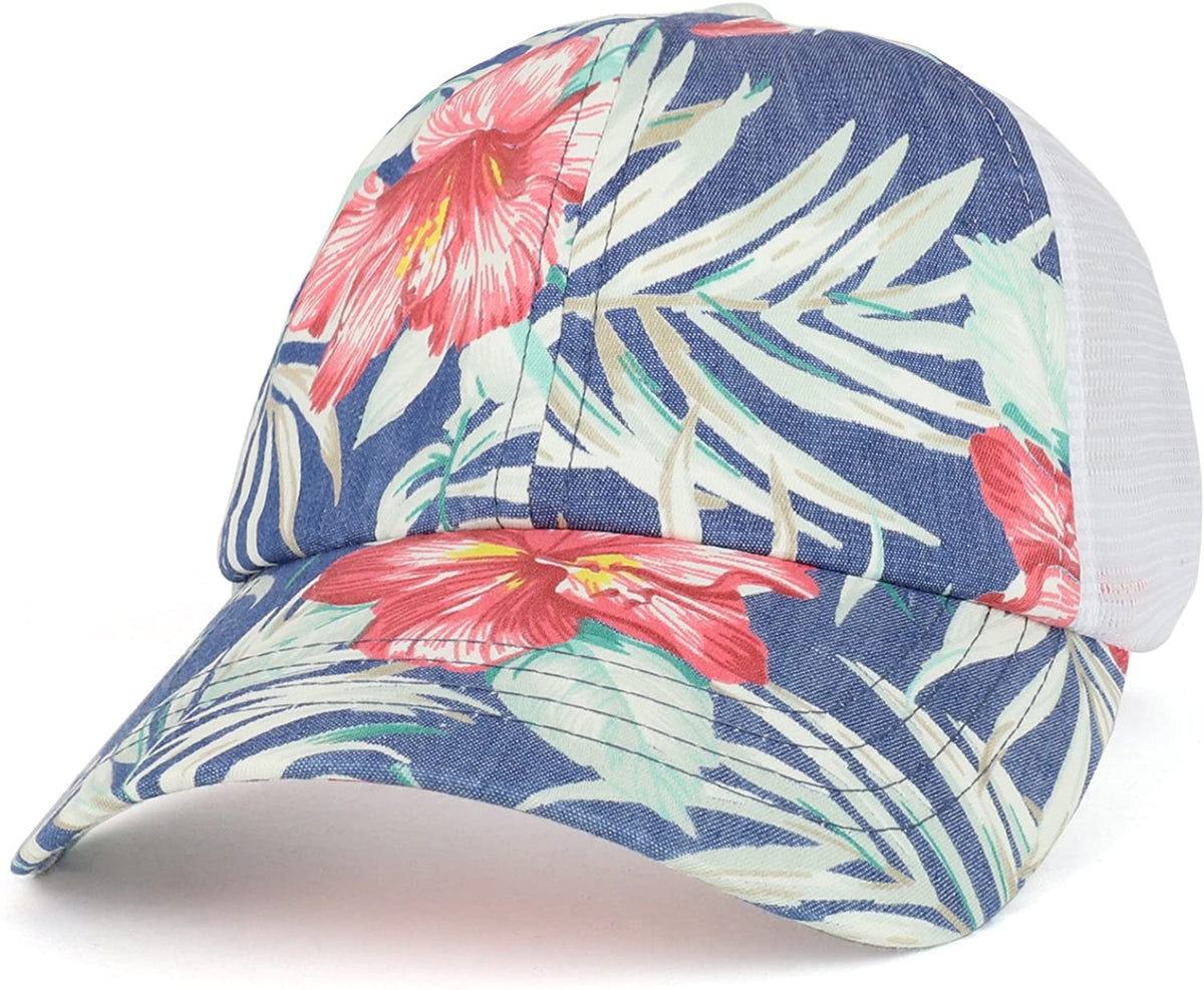 Armycrew Floral Print Trucker Mesh Back Unstructured Baseball Cap - Blue