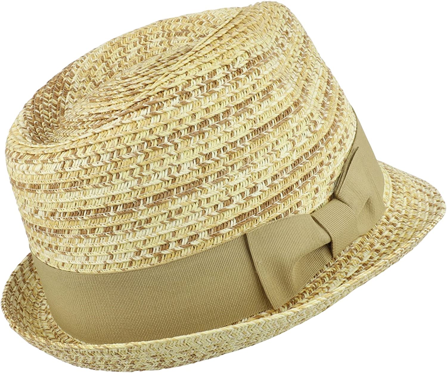 Armycrew Lightweight Straw Fedora Hat with Pleated Bow Band