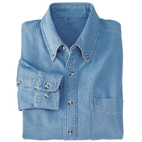 Men's Classic Long Sleeve Button-Down Cotton Denim Shirt
