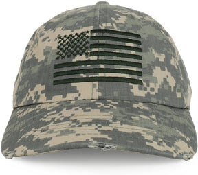 Armycrew USA American Flag Embroidered Unstructured Camo Frayed Bill Baseball Cap