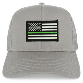 Armycrew Thin Green Line USA Flag Embroidered Patch Snapback Mesh Trucker Cap
