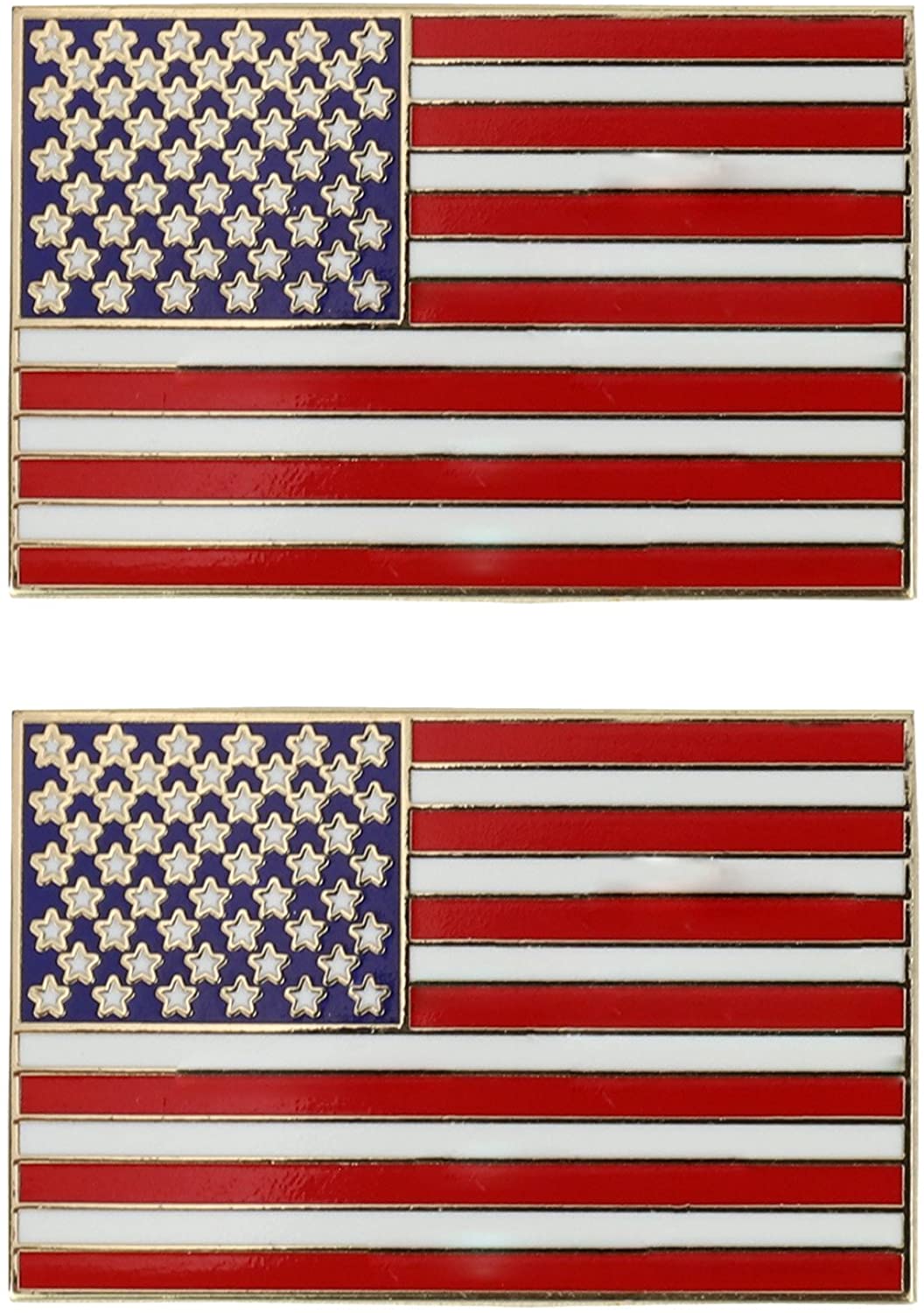 Armycrew Metallic US American Flag Large Badge Lapel Pins 2 Pack Set