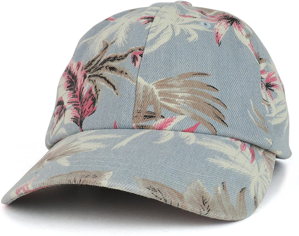 Armycrew Tropical Floral Print Unstructured Denim Baseball Cap