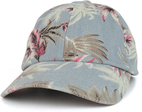 Armycrew Tropical Floral Print Unstructured Denim Baseball Cap