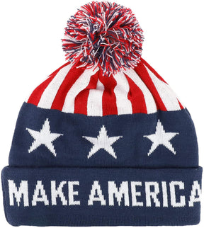 Armycrew Make America Strong Again Winter Knit Cuff Long Pom Beanie