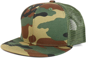 Youth Stylish Flat Bill Structured Mesh Back Snapback Trucker Cap