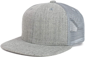 Youth Stylish Flat Bill Structured Mesh Back Snapback Trucker Cap